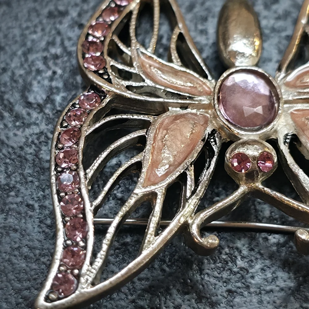 Vintage Enamel & Rhinestone Butterfly Brooch